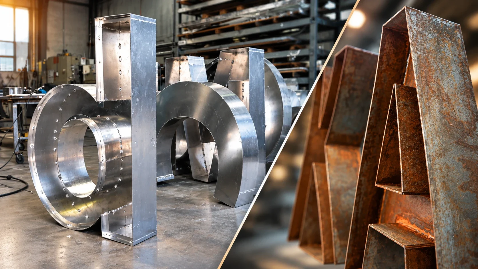 Stainless Steel vs Aluminum Channel Letters: Which Metal Should You Specify? 4 Industrial Lettercraft_ Steel and Rust